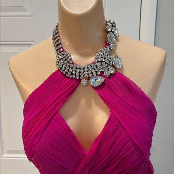 Jovani Fuchsia Halter Dress with Rhinestone Embellishments - Picture 1 of 12